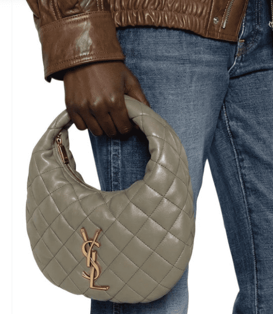 Saint Laurent Textured Leather Half Moon Sling Bag with Quilted - Image 3