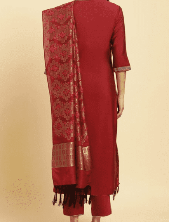 Blue Embellished Kurta, Pants And Jacquard Dupatta Set - Image 14
