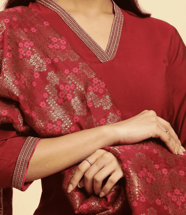 Blue Embellished Kurta, Pants And Jacquard Dupatta Set - Image 15
