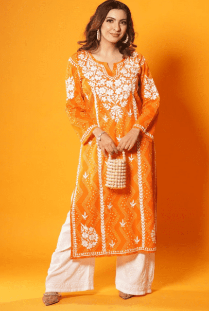 orange bandhani kurta