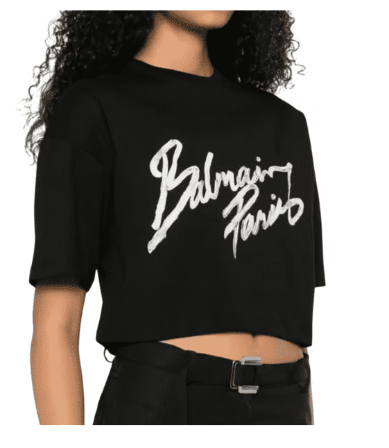 Balmain Black Round Neck Logo Crop T-Shirt - Image 3