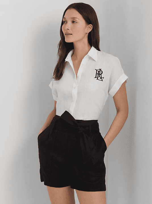 white embroidered linen short-sleeve shirt